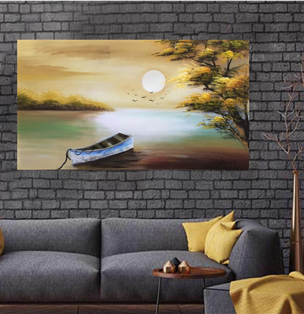 Landscape Handmade Oil Painting on Stretched Canvas in Beautiful Colors
