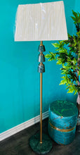 Modern Floor Lamp in Green Marble with Gold Metal Frame and Off-white Fabric Removable Lamp Shade – 63" Decorative Standing Light for Living Room or Bedroom