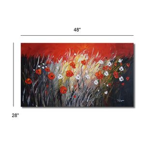 Handmade Oil Painting of Poppy Flowers on Stretched Canvas
