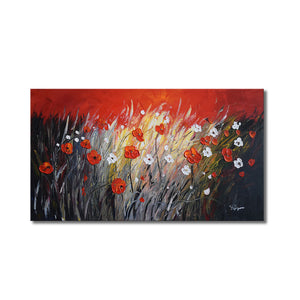 Handmade Oil Painting of Poppy Flowers on Stretched Canvas