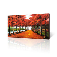 Handmade Oil Painting Of Red Trees & River Side on Stretched Canvas of Landscape