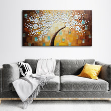 Handmade Oil Painting of White Flower with Brown Background on Canvas