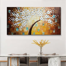 Handmade Oil Painting of White Flower with Brown Background on Canvas
