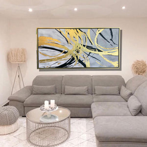Abstract Handmade Oil Painting on Stretched Canvas with Extra Golden Floating Frame