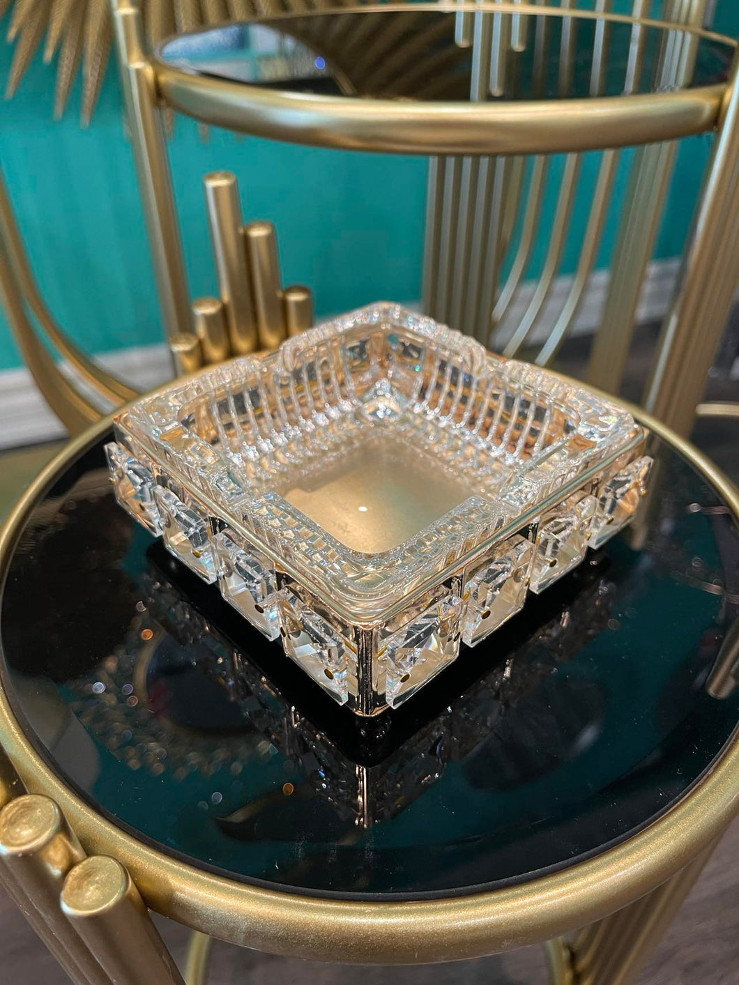 Tray Glass Metal and Crystal in Gold & Silver