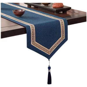 Table Runner Long  Elegant BLUE Table Runners with Handmade Multi-Tassels for Dining Room Dresser Party