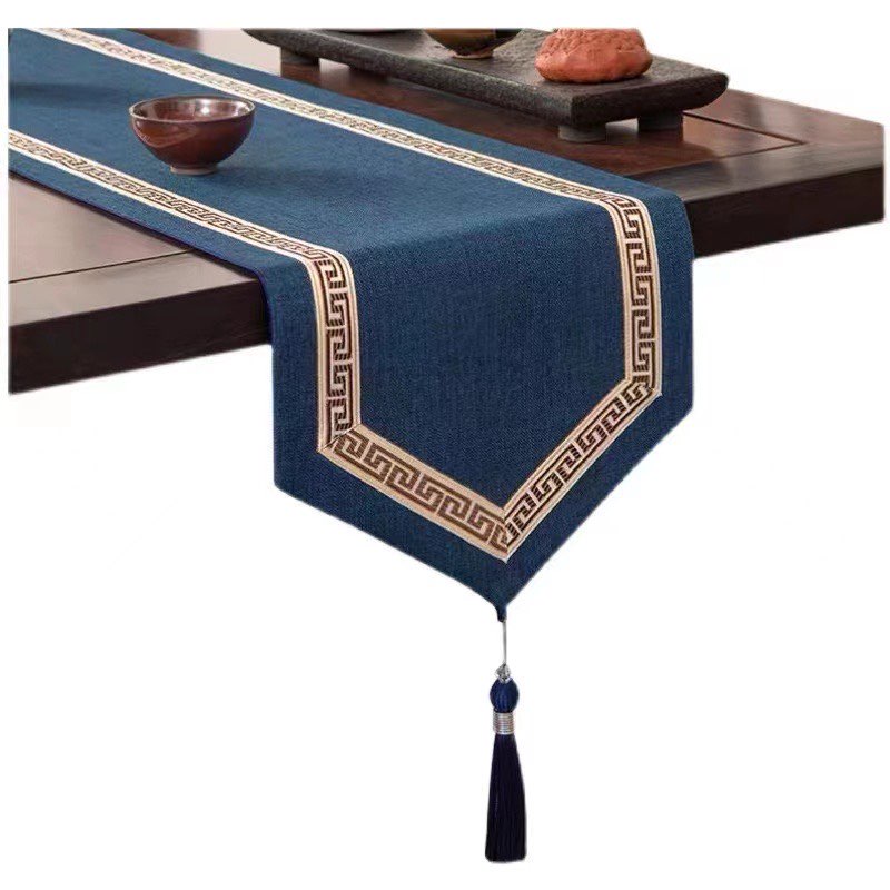 Table Runner Long  Elegant BLUE Table Runners with Handmade Multi-Tassels for Dining Room Dresser Party
