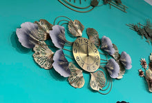 Wall Clock Large Metal Horizontal Modern Décor in Gold with Shades of Blue and Grey