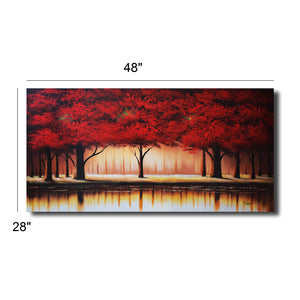 Handmade Oil Painting of Red Trees on Stretched Canvas