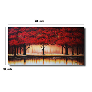 Handmade Oil Painting of Red Trees on Stretched Canvas