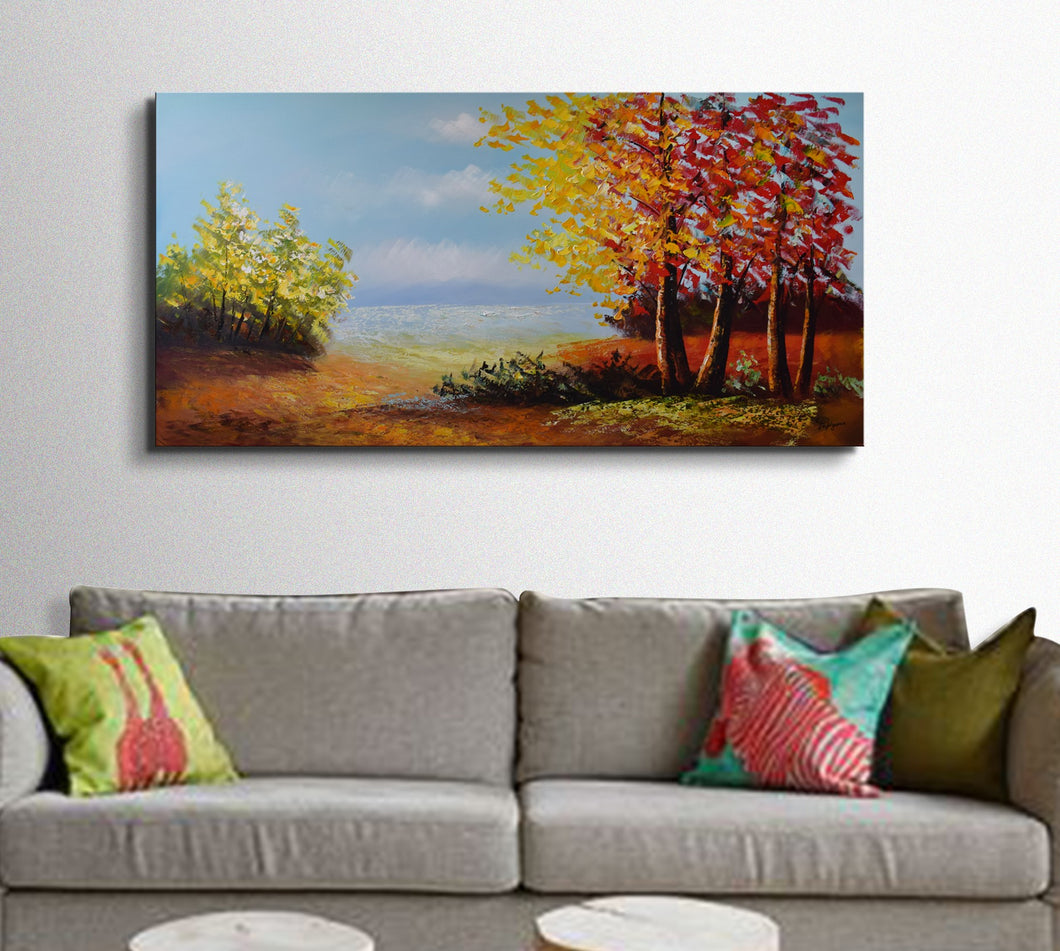 Huge Handmade Oil Painting of Large Landscape View on Stretched Canvas
