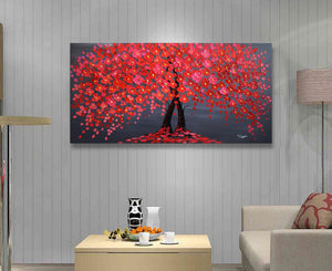 Handmade Oil Painting of PinkTree on Stretched Canvas