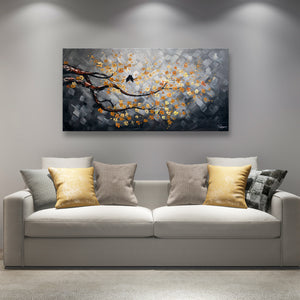 Huge High Quality 100% Handmade Oil Painting on Canvas of Two Love Birds on Blossom Tree