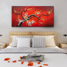 Handmade Oil Painting of Blossom Tree in Red on Canvas