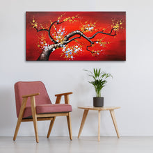 Handmade Oil Painting of Blossom Tree in Red on Canvas