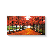 Handmade Oil Painting Of Red Trees & River Side on Stretched Canvas of Landscape