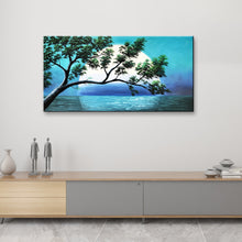 Handmade Oil Painting of with Teal Background on Stretched Canvas