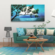 Handmade Oil Painting of with Teal Background on Stretched Canvas