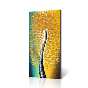 Handmade Oil Painting of Large Golden Vertical Flower on Stretched Canvas