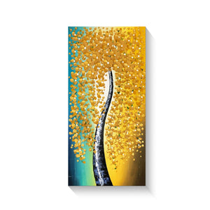 Handmade Oil Painting of Large Golden Vertical Flower on Stretched Canvas