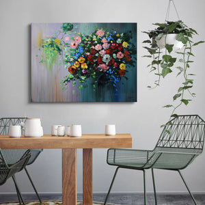 Large Handmade Oil Painting of Colorful Roses on Stretched Canvas