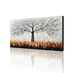 Handmade Oil Painting of Golden Tree on Stretched Canvas
