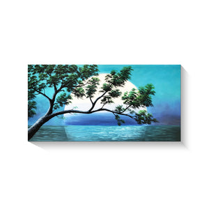 Handmade Oil Painting of with Teal Background on Stretched Canvas