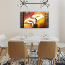 Handmade Oil Painting of Lily Flowers in Golden Background on Stretched Canvas