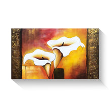 Handmade Oil Painting of Lily Flowers in Golden Background on Stretched Canvas