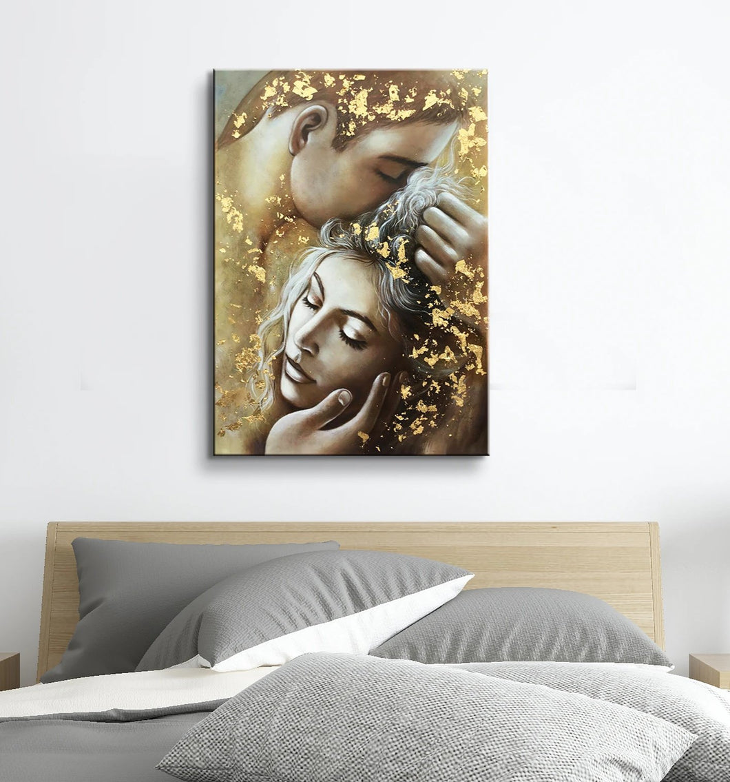 Handmade Oil Painting of Romantic Hug on Stretched Canvas