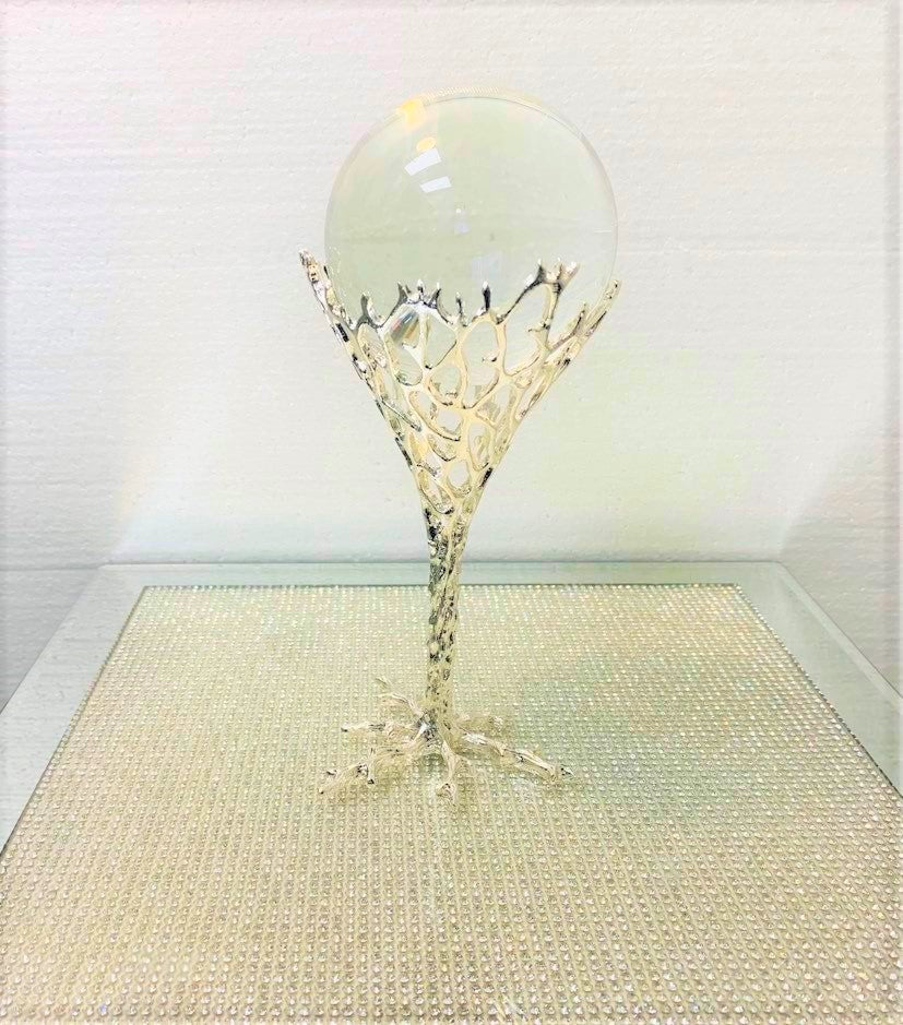 Crystal Sculpture Center Piece in Silver