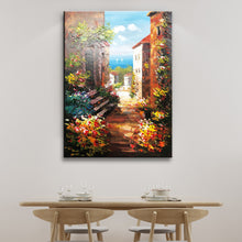 Unique Handmade Oil Painting of Mediterranean View on Stretched Canvas