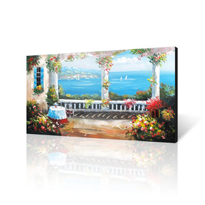 Handmade Oil Painting of Mediterranean Sea on Stretched Canvas