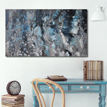 Abstract Handmade Oil Painting in Blue and White  on Stretched Canvas