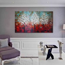 Handmade Oil Painting on Stretched Canvas of Three Trees