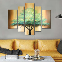 Handmade Oil Painting on Stretched Canvas of a Big Green Tree in Group