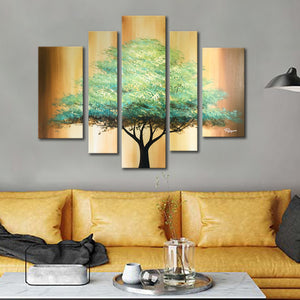 Handmade Oil Painting on Stretched Canvas of a Big Green Tree in Group