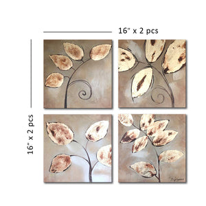 Handmade Oil Painting on Stretched Canvas of Golden Leaves in Group Made From Golden Paper Arts