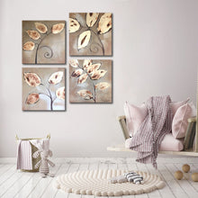 Handmade Oil Painting on Stretched Canvas of Golden Leaves in Group Made From Golden Paper Arts