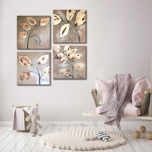 Handmade Oil Painting on Stretched Canvas of Golden Leaves in Group Made From Golden Paper Arts
