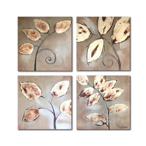 Handmade Oil Painting on Stretched Canvas of Golden Leaves in Group Made From Golden Paper Arts
