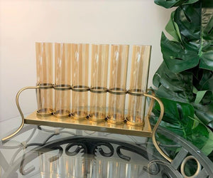 Modern Metal Copper Plated Stand with Six Glass Vases