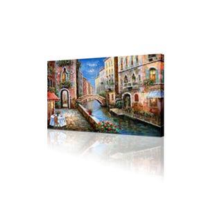 Handmade Oil Painting of Venice City on Stretched Canvas