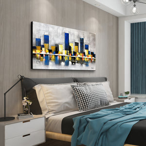 Huge Abstract Handmade Oil Painting of Building on Stretched Canvas in Colors