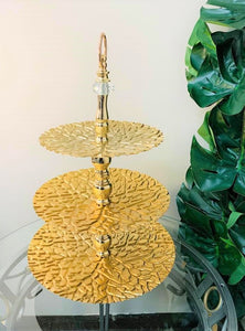 Three Tier Fruit Server Dessert Gold Plates Copper Plated High Quality Serving Tray 3-Tier for Kitchen Dining Serving Decor