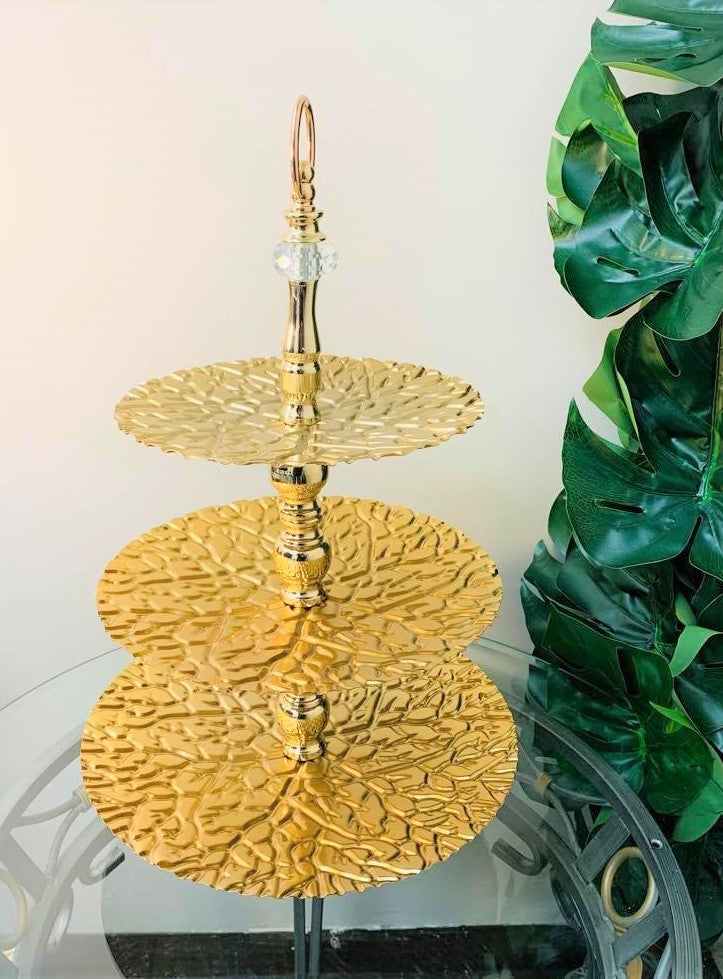 Three Tier Fruit Server Dessert Gold Plates Copper Plated High Quality Serving Tray 3-Tier for Kitchen Dining Serving Decor