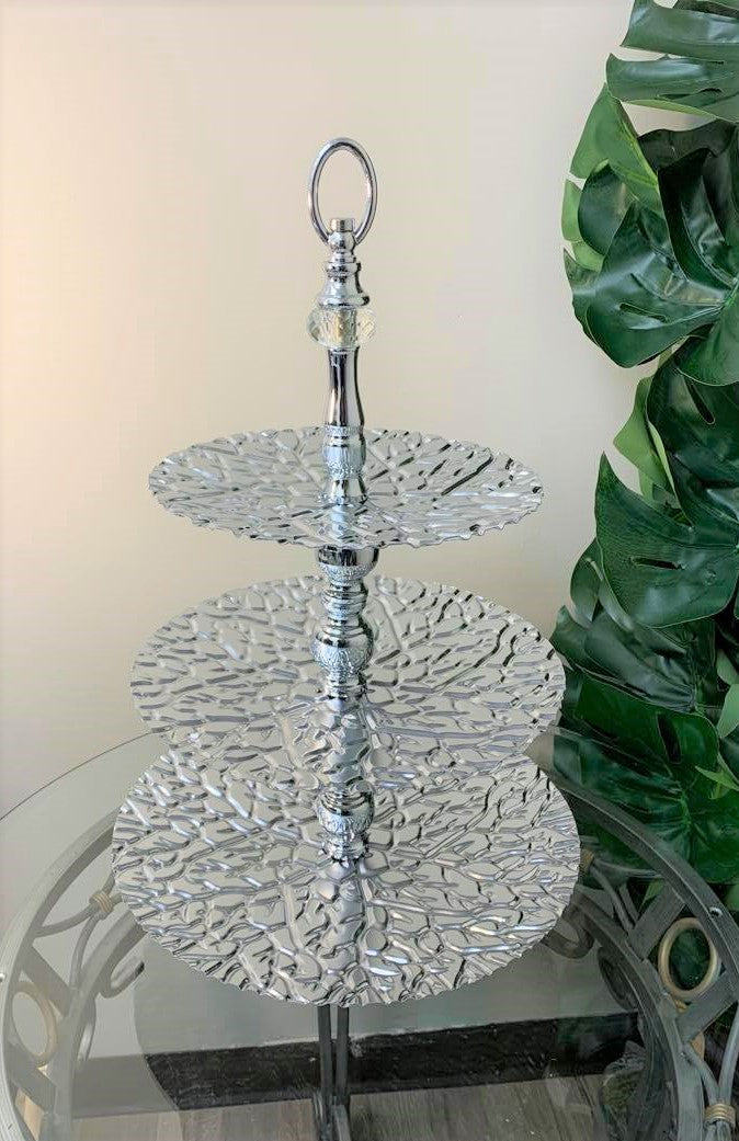 Three Tier Fruit Server Dessert Silver Plates Copper Plated High Quality Serving Tray 3-Tier for Kitchen Dining Serving Decor
