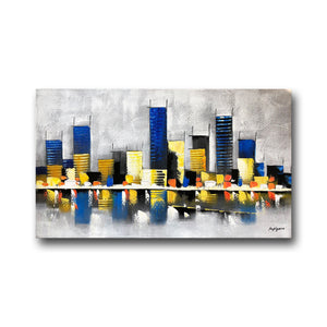 Huge Abstract Handmade Oil Painting of Building on Stretched Canvas in Colors
