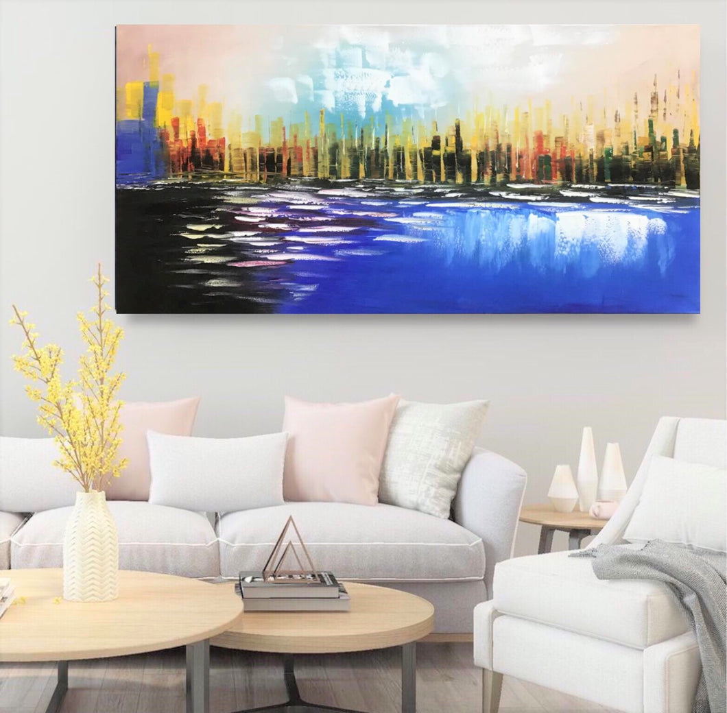Huge Abstract Handmade Oil Painting on Stretched Canvas in Colors