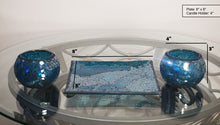 Square Plate with 2 Large Decorative Candle Holders in Glossy Teal